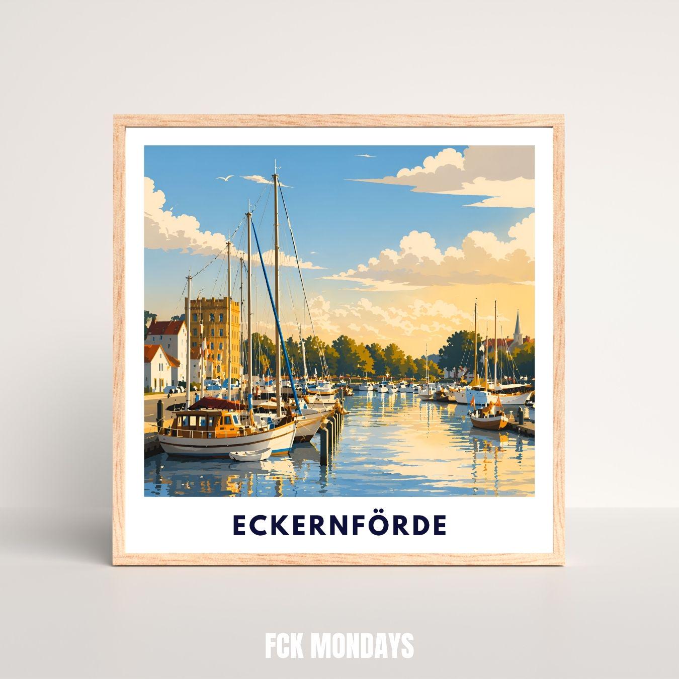 Eckernförde Poster Hafen – Maritime Wandkunst Ostsee Küstenstadt Illustration – Küste Deko – Deutschland Travel Print Illustration Plakat