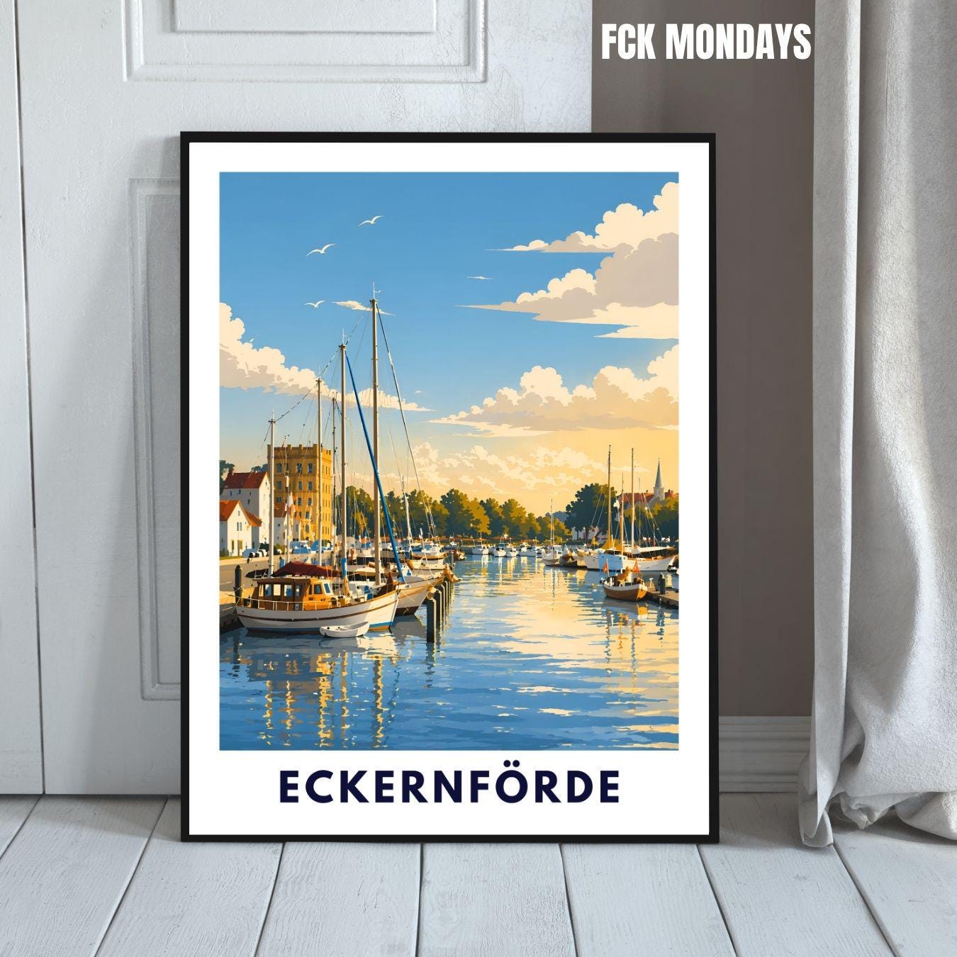 Eckernförde Poster Hafen – Maritime Wandkunst Ostsee Küstenstadt Illustration – Küste Deko – Deutschland Travel Print Illustration Plakat