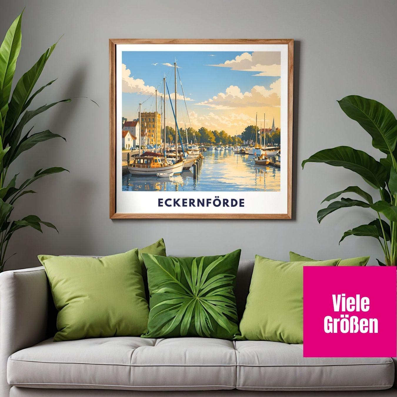 Eckernförde Poster Hafen – Maritime Wandkunst Ostsee Küstenstadt Illustration – Küste Deko – Deutschland Travel Print Illustration Plakat