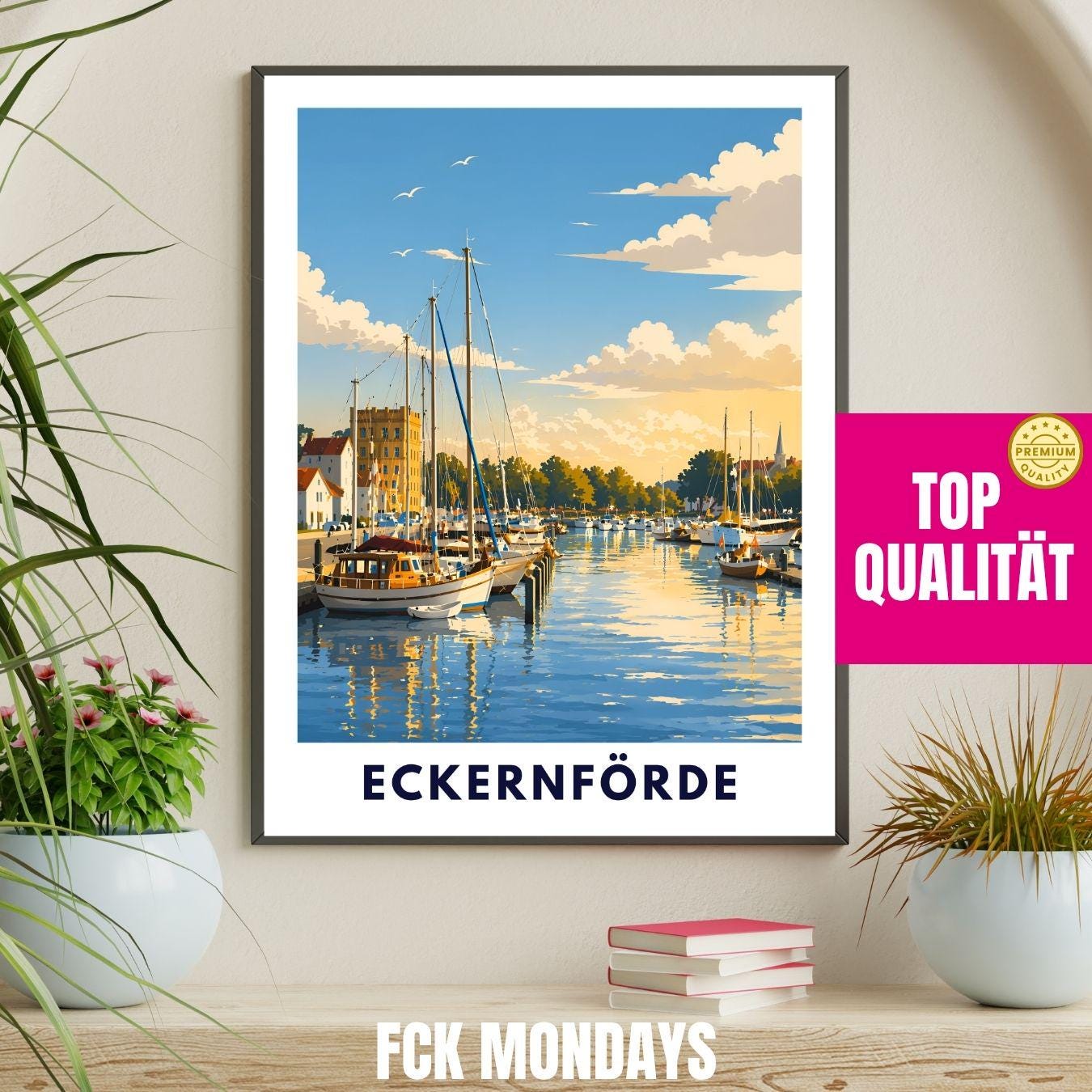 Eckernförde Poster Hafen – Maritime Wandkunst Ostsee Küstenstadt Illustration – Küste Deko – Deutschland Travel Print Illustration Plakat