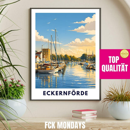Eckernförde Poster Hafen – Maritime Wandkunst Ostsee Küstenstadt Illustration – Küste Deko – Deutschland Travel Print Illustration Plakat