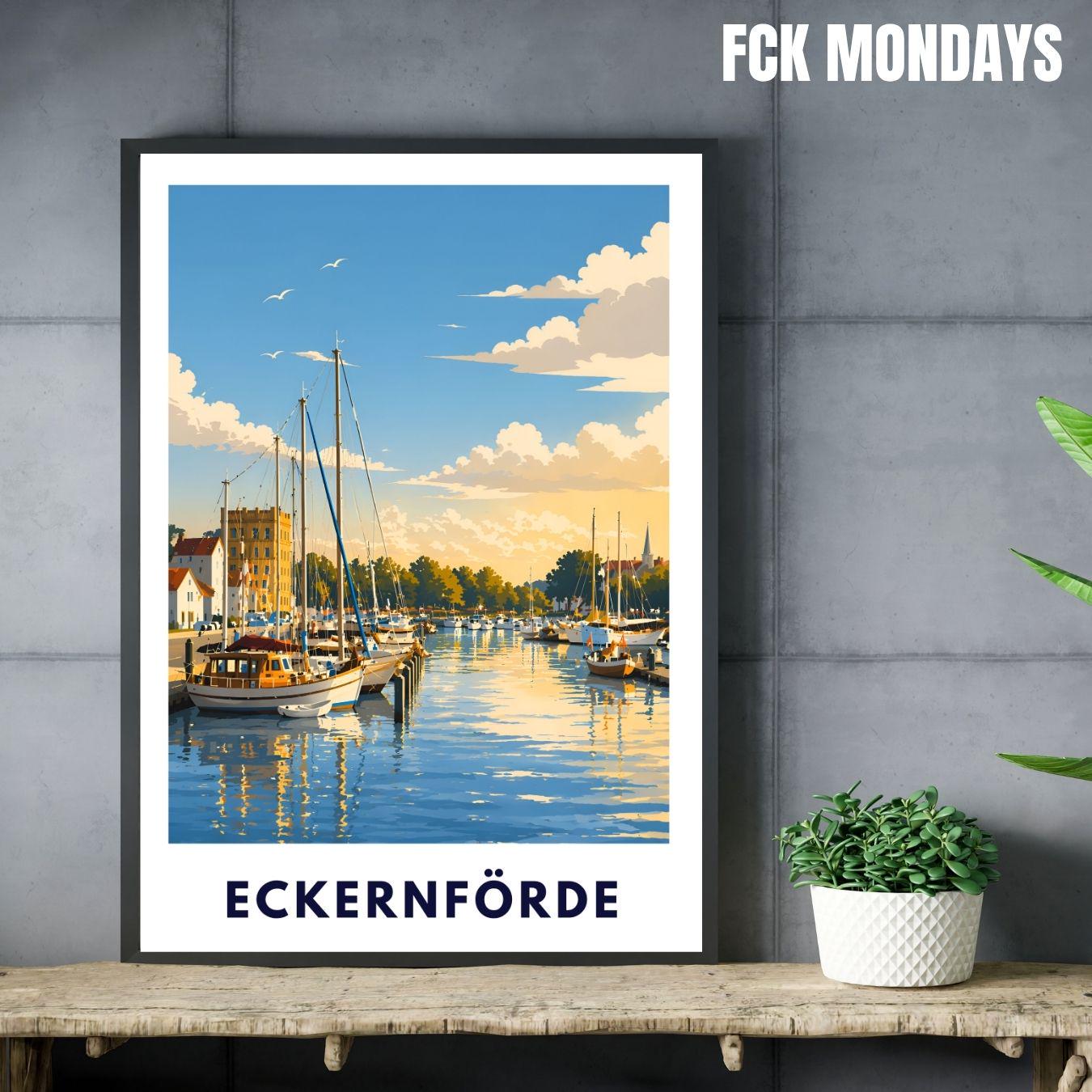 Eckernförde Poster Hafen – Maritime Wandkunst Ostsee Küstenstadt Illustration – Küste Deko – Deutschland Travel Print Illustration Plakat