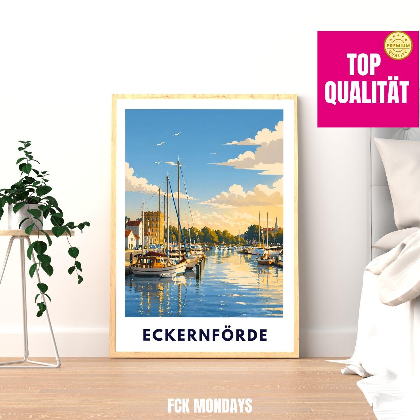 Eckernförde Poster Hafen – Maritime Wandkunst Ostsee Küstenstadt Illustration – Küste Deko – Deutschland Travel Print Illustration Plakat