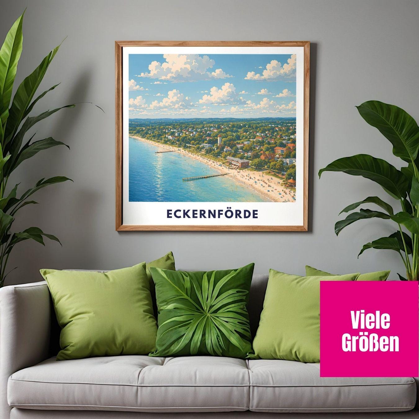 Eckernförde Strand Poster – Maritime Wandkunst Ostsee Küstenstadt Illustration Deko – Deutschland Reise Print Illustration Plakat Souvenir