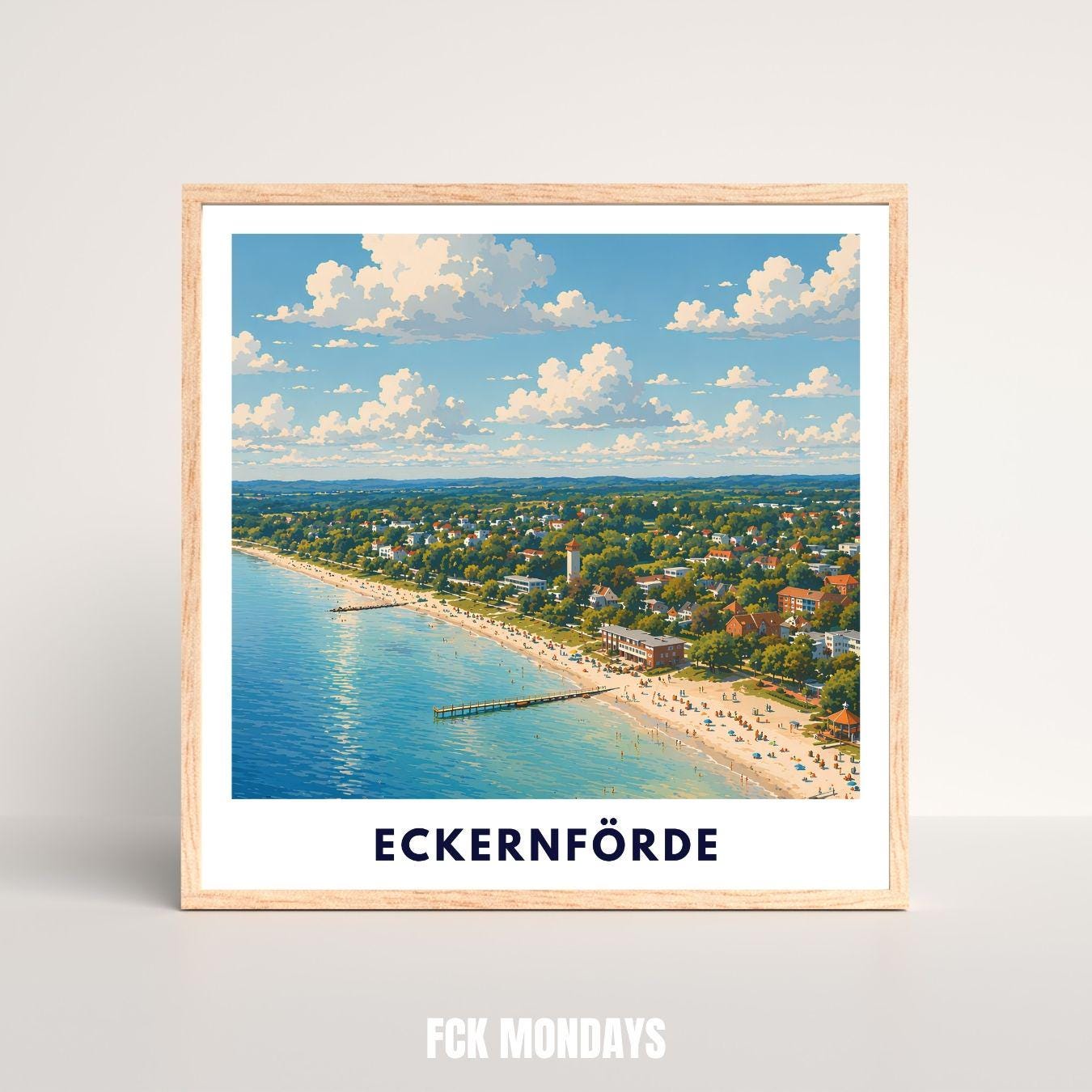 Eckernförde Strand Poster – Maritime Wandkunst Ostsee Küstenstadt Illustration Deko – Deutschland Reise Print Illustration Plakat Souvenir