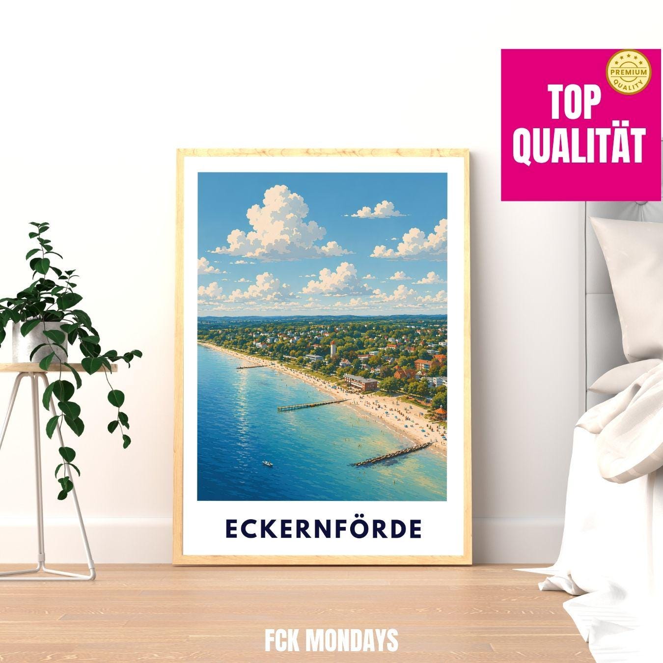 Eckernförde Strand Poster – Maritime Wandkunst Ostsee Küstenstadt Illustration Deko – Deutschland Reise Print Illustration Plakat Souvenir