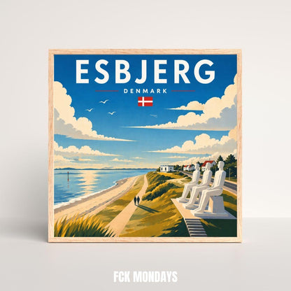 Esbjerg Poster Der Mensch am Meer – Dänemark Küstenposter – Skandinavische Wandkunst – Nordsee Sehnsucht – Travel Print Illustration Plakat