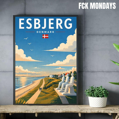Esbjerg Poster Der Mensch am Meer – Dänemark Küstenposter – Skandinavische Wandkunst – Nordsee Sehnsucht – Travel Print Illustration Plakat