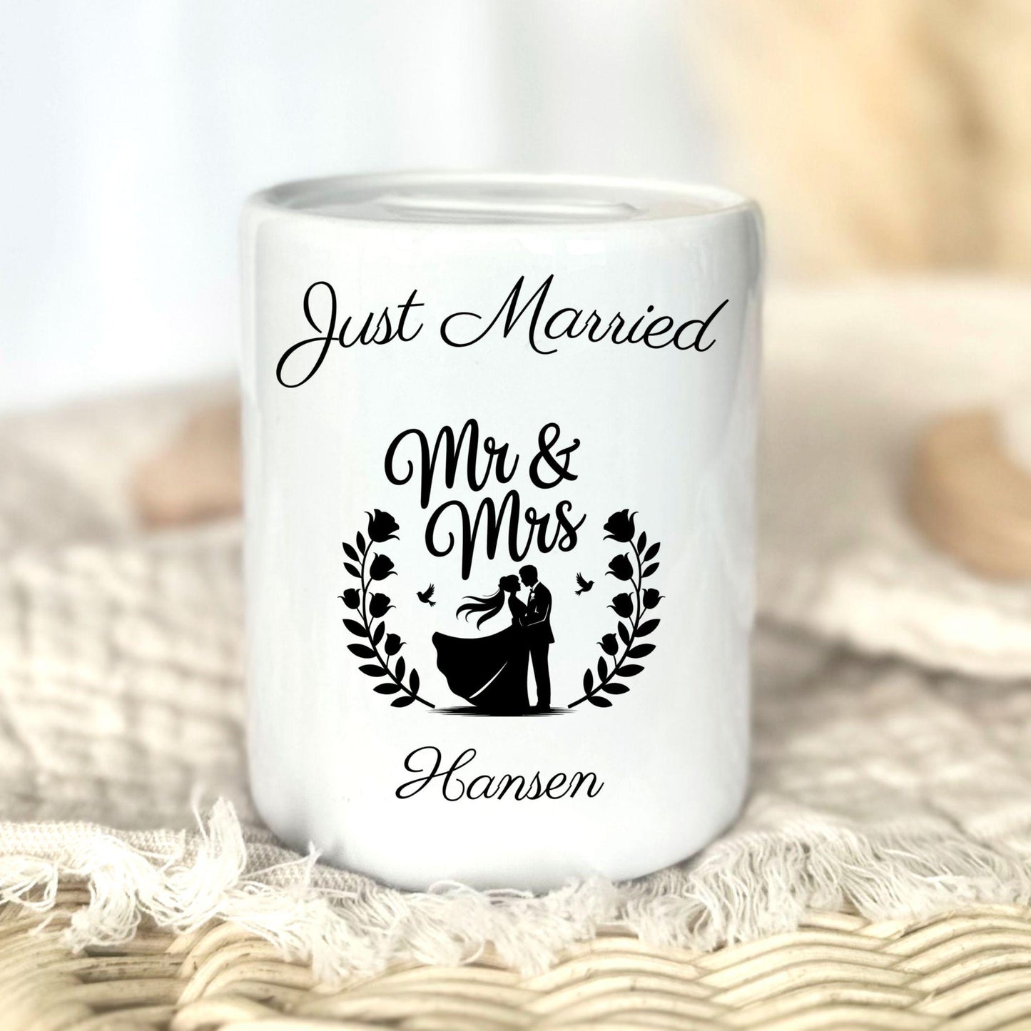 Personalisierte Hochzeitsspardose mit Namen & Datum | Hochzeitsgeschenk Paar | Geldgeschenk Idee| Boho Hochzeit Deko Sparschwein Nachnamen