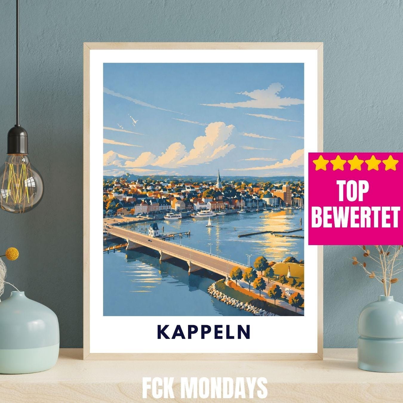 Kappeln Poster minimalistisch | Skandinavisches Reiseposter Nordisches Wandbild Küste Travel Plakat Deutschland Geschenk Ostsee Illustration
