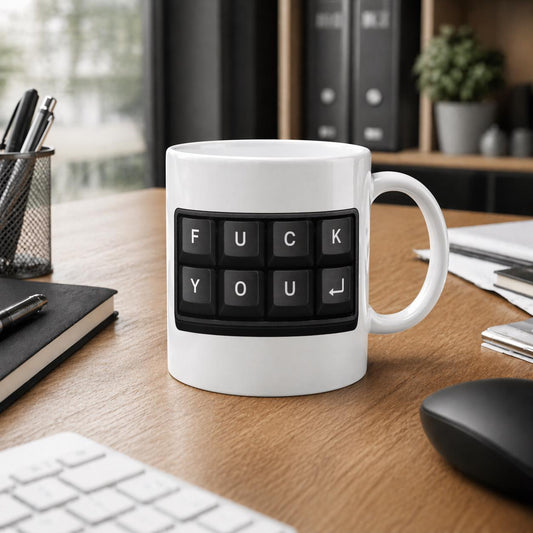Lustige Büro Tasse „Fuck You“ Tastatur Design | Witziges Geschenk für Kollegen & Chef | Frecher Humor Becher Arbeit Kaffee Büro