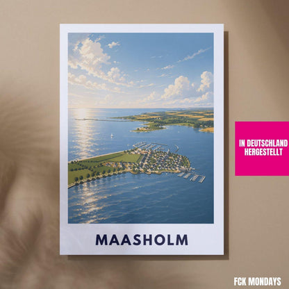 Maasholm Poster Ostsee Illustration – Küsten Landschaft Schleswig-Holstein – Hafen, Schlei & Leuchtturm – Maritime Wandkunst Norddeutschland