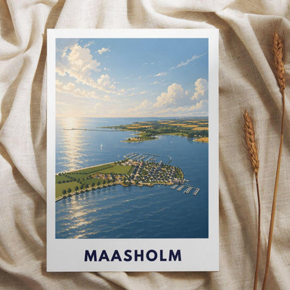 Maasholm Poster Ostsee Illustration – Küsten Landschaft Schleswig-Holstein – Hafen, Schlei & Leuchtturm – Maritime Wandkunst Norddeutschland