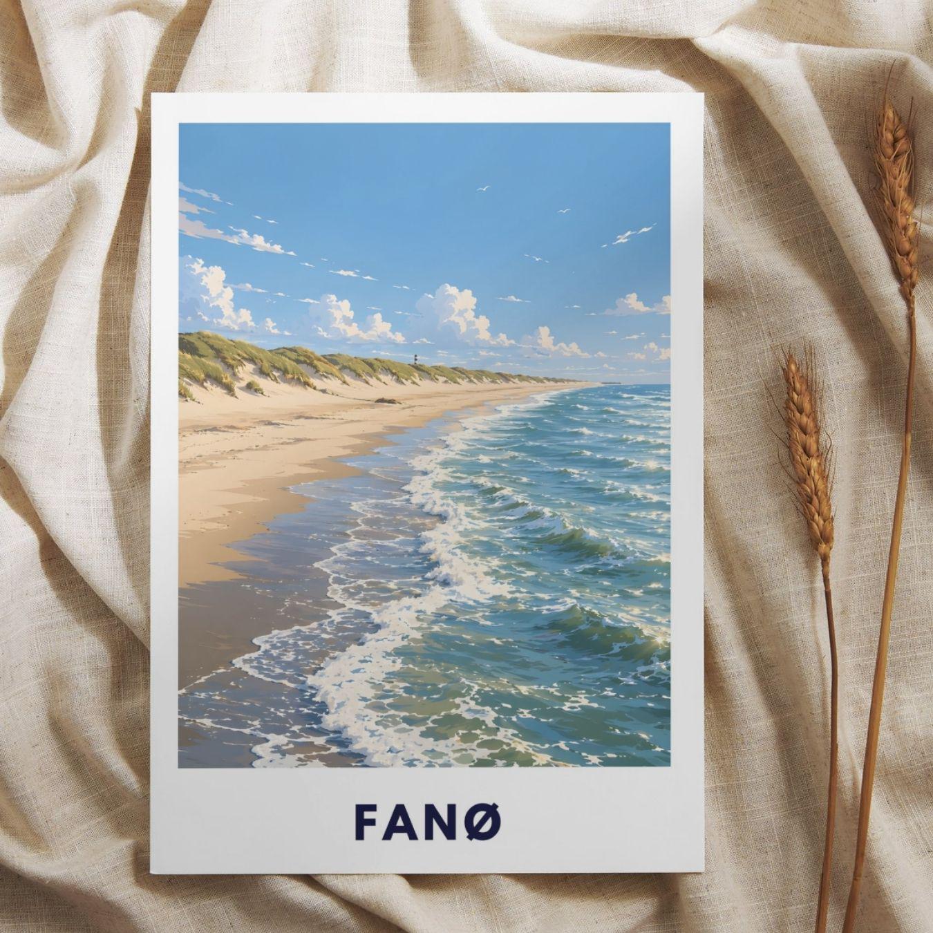 Fanø Poster Dänemark – Strand & Dünen Illustration – Nordsee Küste, Sønderho Rindby – Skandinavische Wandkunst Plakat Ferienwohnung Insel
