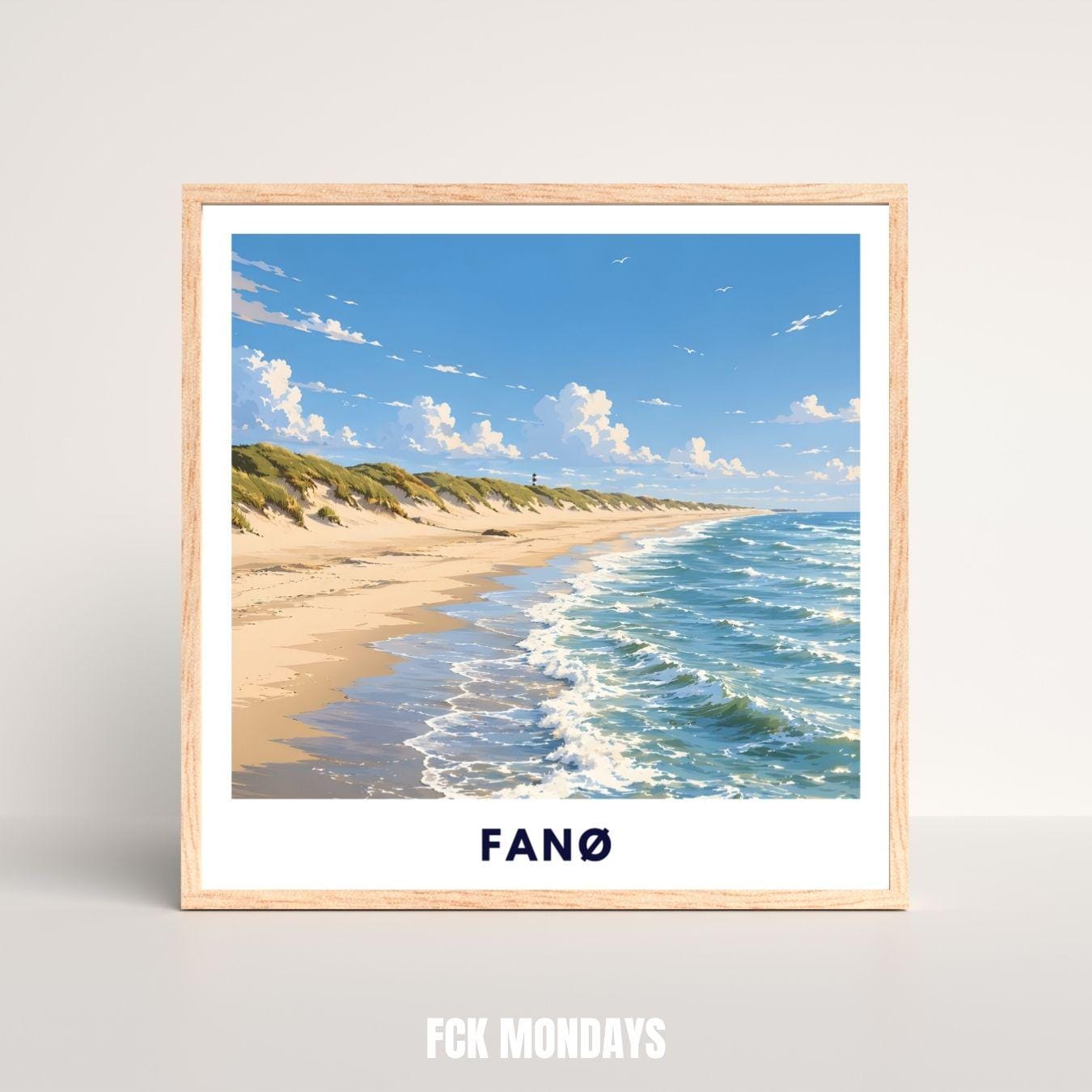 Fanø Poster Dänemark – Strand & Dünen Illustration – Nordsee Küste, Sønderho Rindby – Skandinavische Wandkunst Plakat Ferienwohnung Insel