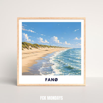 Fanø Poster Dänemark – Strand & Dünen Illustration – Nordsee Küste, Sønderho Rindby – Skandinavische Wandkunst Plakat Ferienwohnung Insel