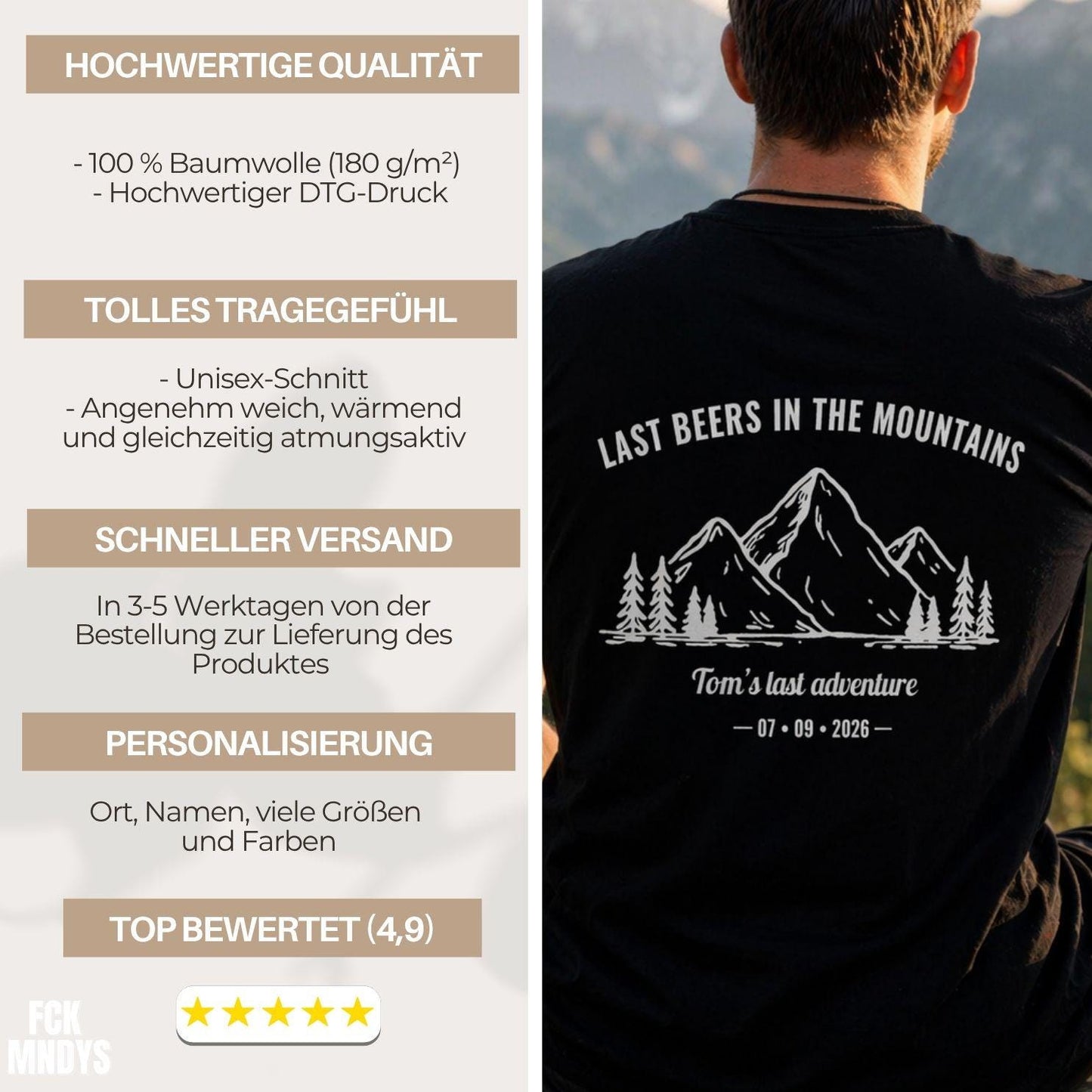 JGA Shirt Männer – Bier in den Bergen T-Shirt – Bräutigam Squad Shirt – Personalisiertes Junggesellenabschied Shirt – Männer Outdoor Shirt