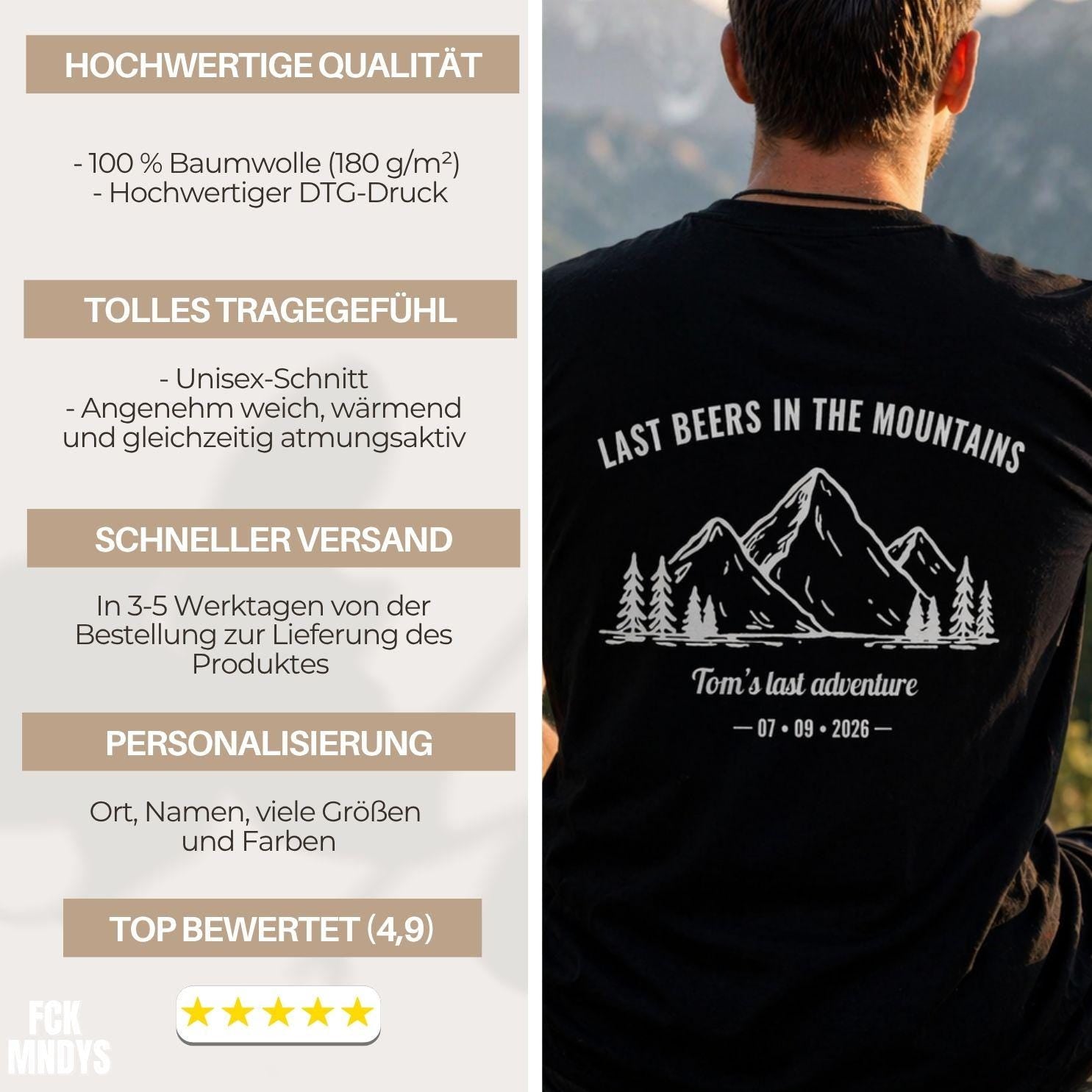 JGA Shirt Männer – Bier in den Bergen T-Shirt – Bräutigam Squad Shirt – Personalisiertes Junggesellenabschied Shirt – Männer Outdoor Shirt
