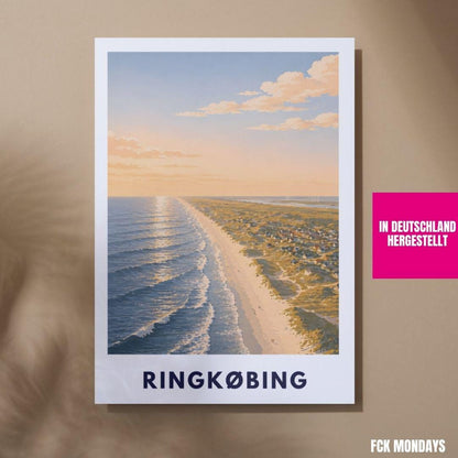 Ringkøbing Poster Dänemark Strand Nordsee Sonnenuntergang Küste Urlaub Vintage Art Print Skandinavien Wandbild Meer Fjord Hafenstadt