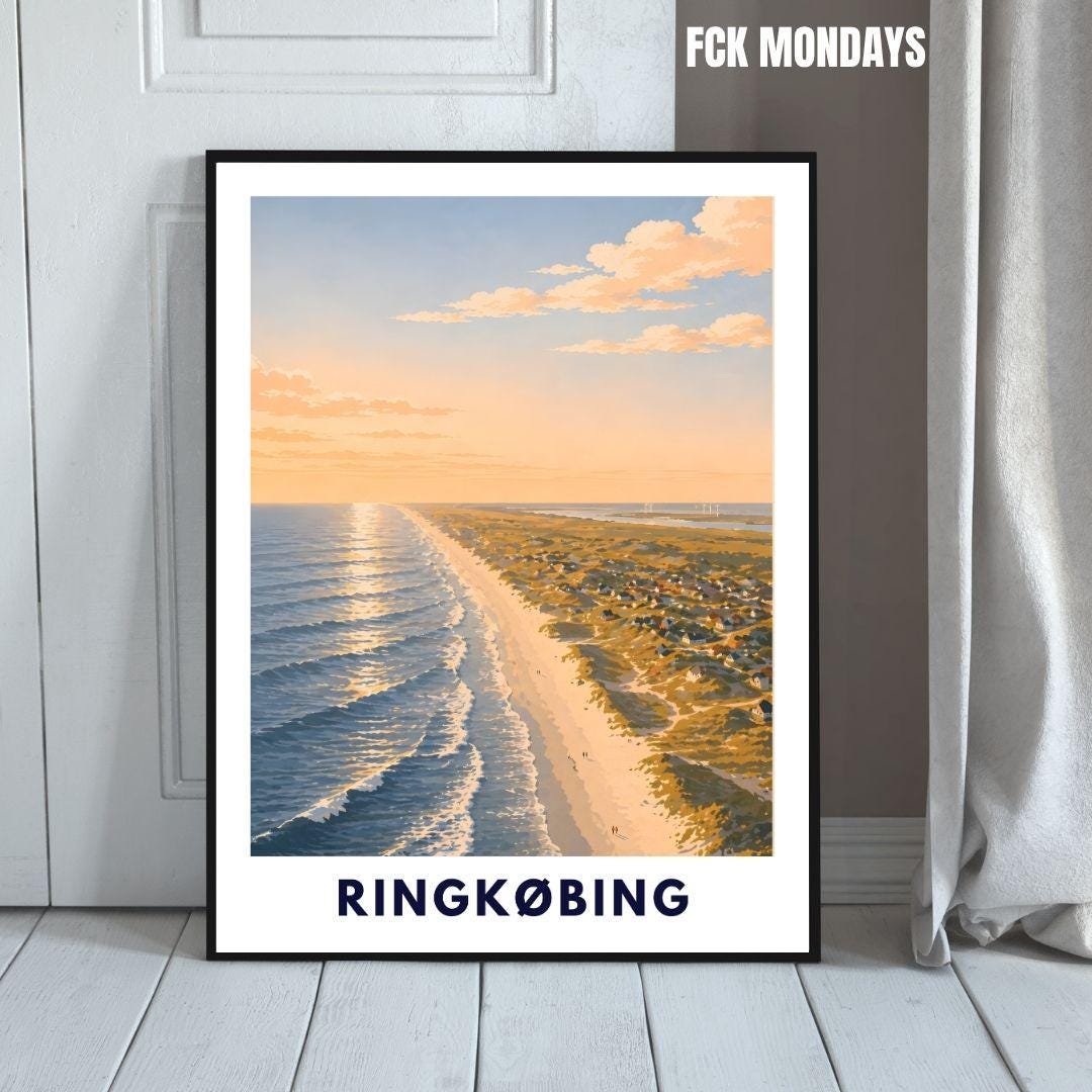 Ringkøbing Poster Dänemark Strand Nordsee Sonnenuntergang Küste Urlaub Vintage Art Print Skandinavien Wandbild Meer Fjord Hafenstadt