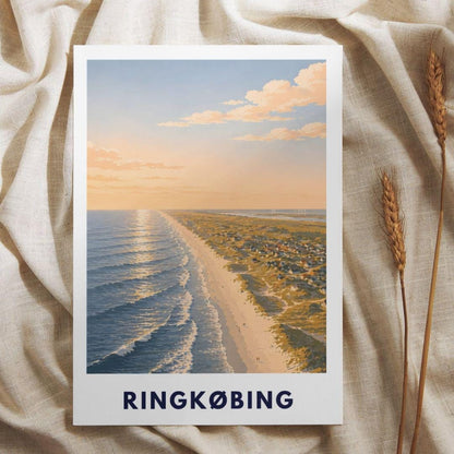 Ringkøbing Poster Dänemark Strand Nordsee Sonnenuntergang Küste Urlaub Vintage Art Print Skandinavien Wandbild Meer Fjord Hafenstadt