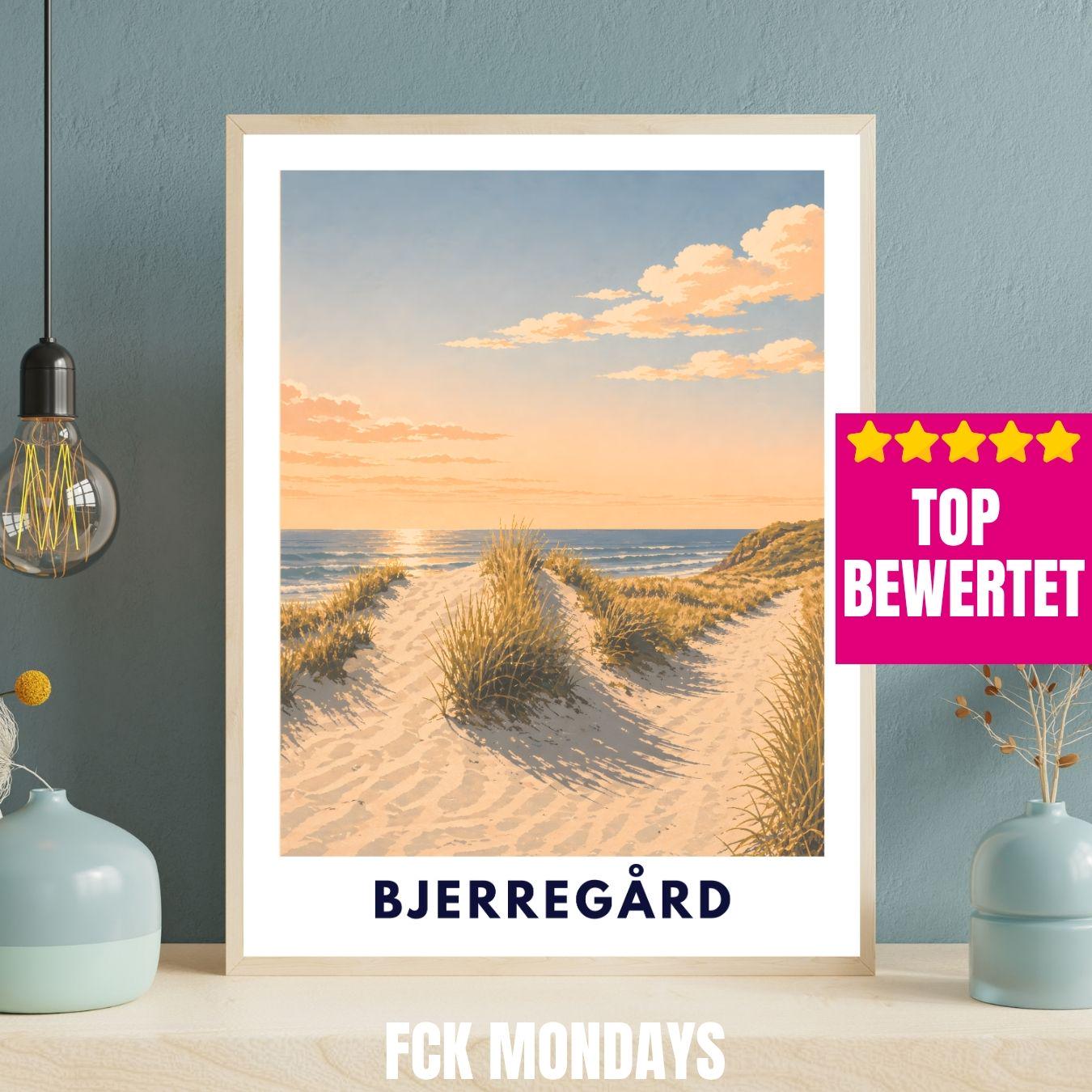 Bjerregård Poster Dänemark Nordsee Strand Dünen Wandbild Skandinavisches Travel Poster Holmsland Klit Ringkøbing Fjord Sonnenuntergang Meer