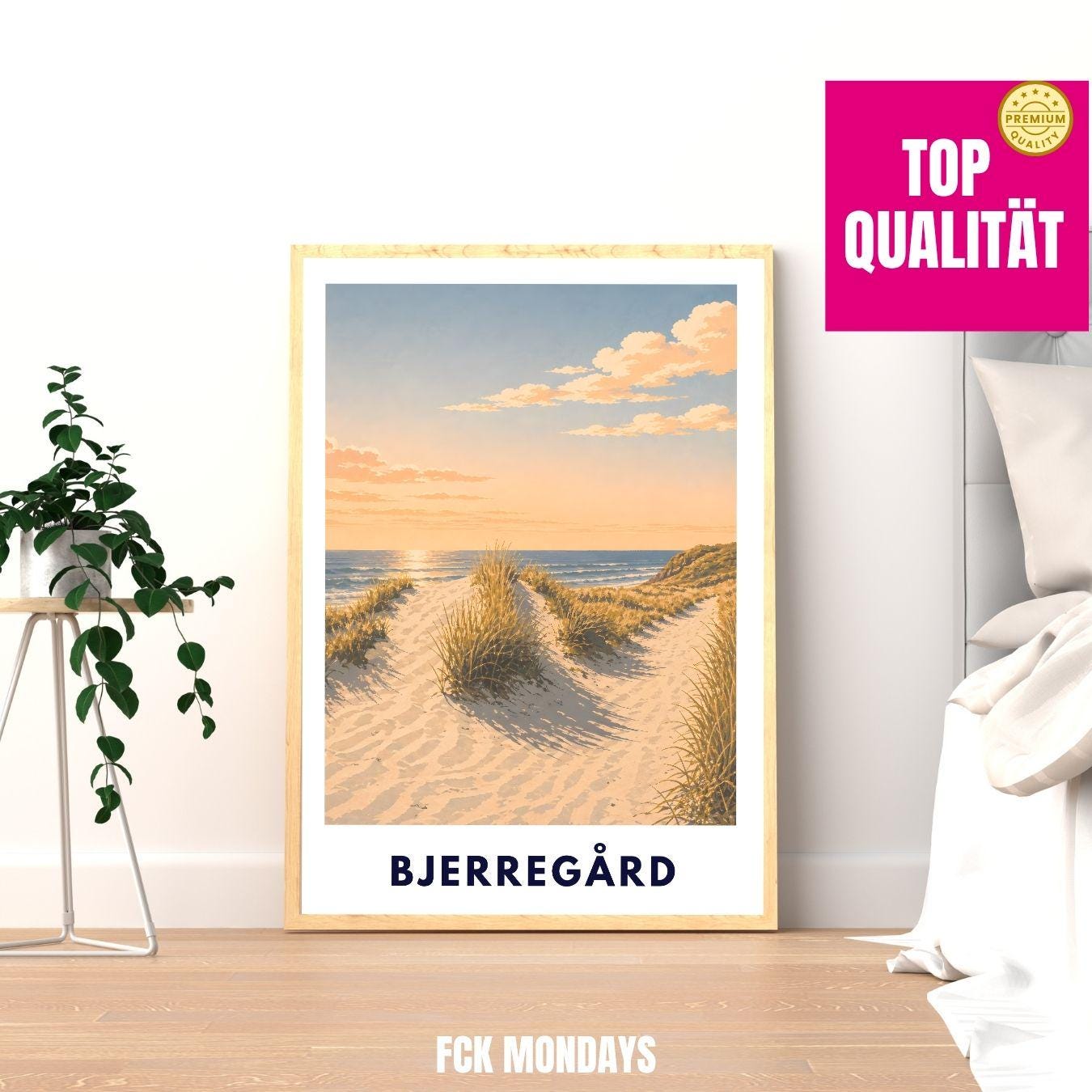 Bjerregård Poster Dänemark Nordsee Strand Dünen Wandbild Skandinavisches Travel Poster Holmsland Klit Ringkøbing Fjord Sonnenuntergang Meer