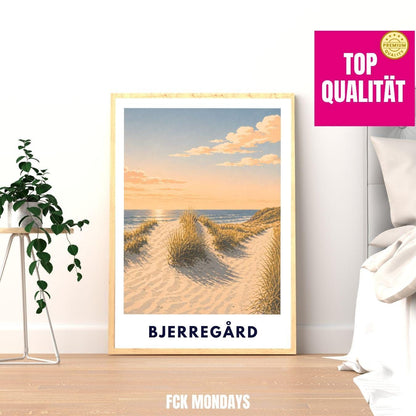 Bjerregård Poster Dänemark Nordsee Strand Dünen Wandbild Skandinavisches Travel Poster Holmsland Klit Ringkøbing Fjord Sonnenuntergang Meer