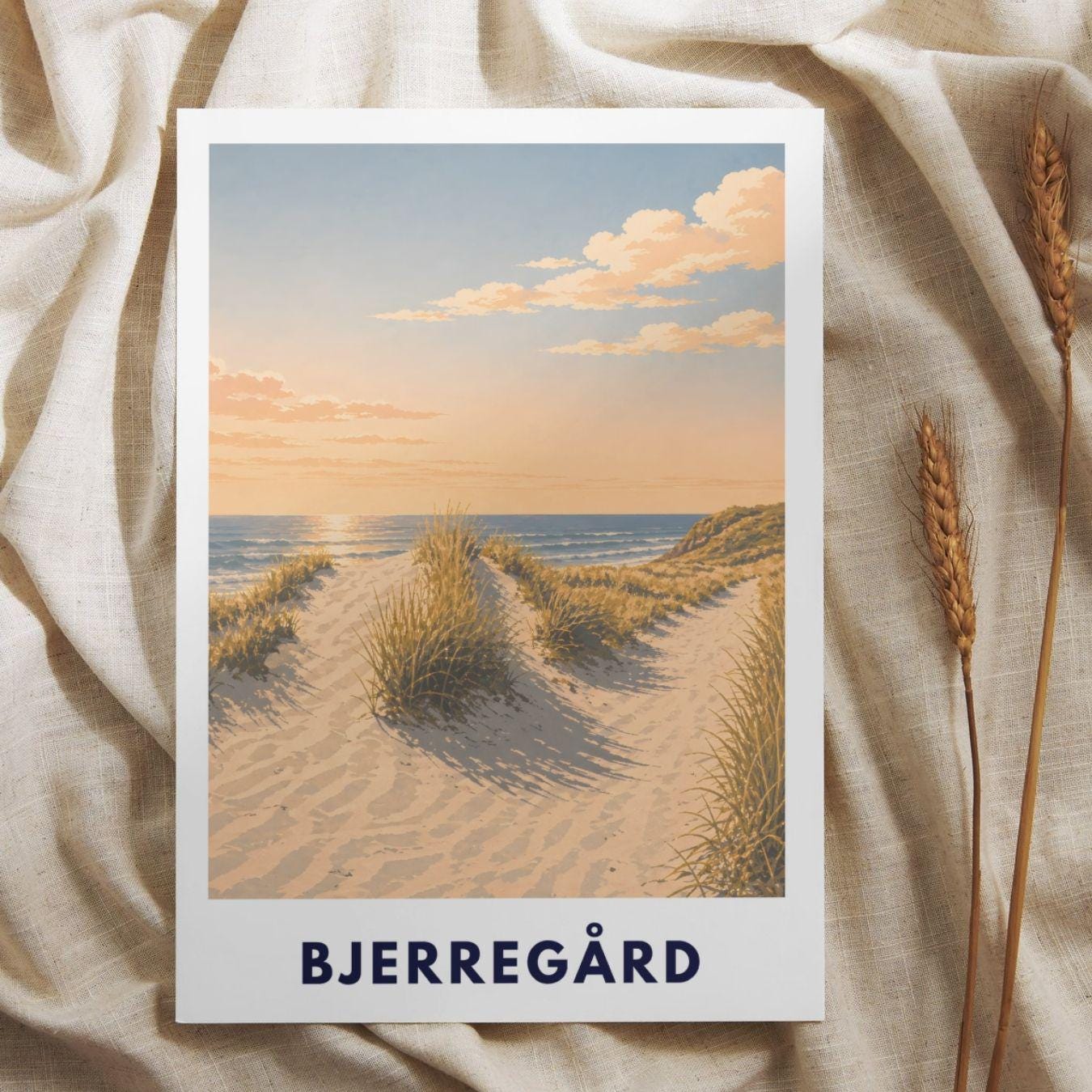 Bjerregård Poster Dänemark Nordsee Strand Dünen Wandbild Skandinavisches Travel Poster Holmsland Klit Ringkøbing Fjord Sonnenuntergang Meer
