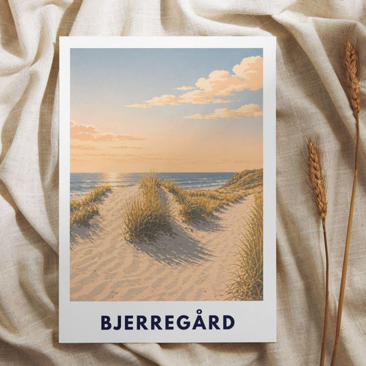 Bjerregård Poster Dänemark Nordsee Strand Dünen Wandbild Skandinavisches Travel Poster Holmsland Klit Ringkøbing Fjord Sonnenuntergang Meer
