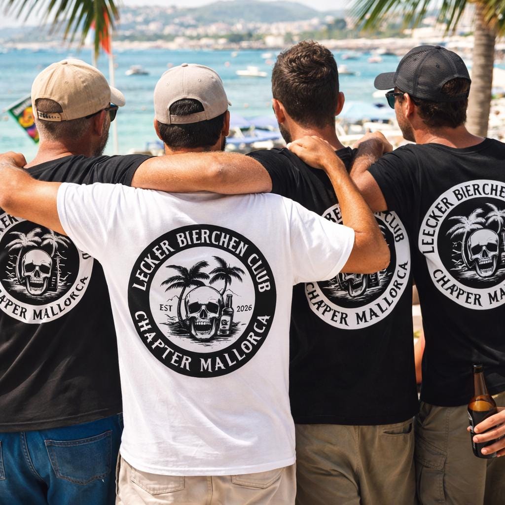 Personalisierbares Mallorca Shirt – Lecker Bierchen Club T-Shirt Herren – JGA Malle Outfit – Party Urlaub Shirt mit Wunsch Ort & Jahr