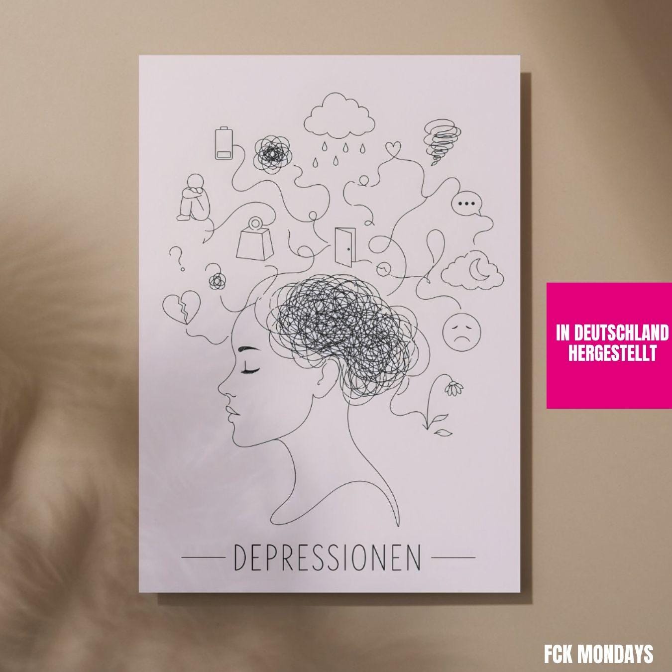 Depressionen Poster Minimalistisch | Symptome Depression Angst Burnout | Mental Health Wandbild | Psychische Gesundheit Illustration