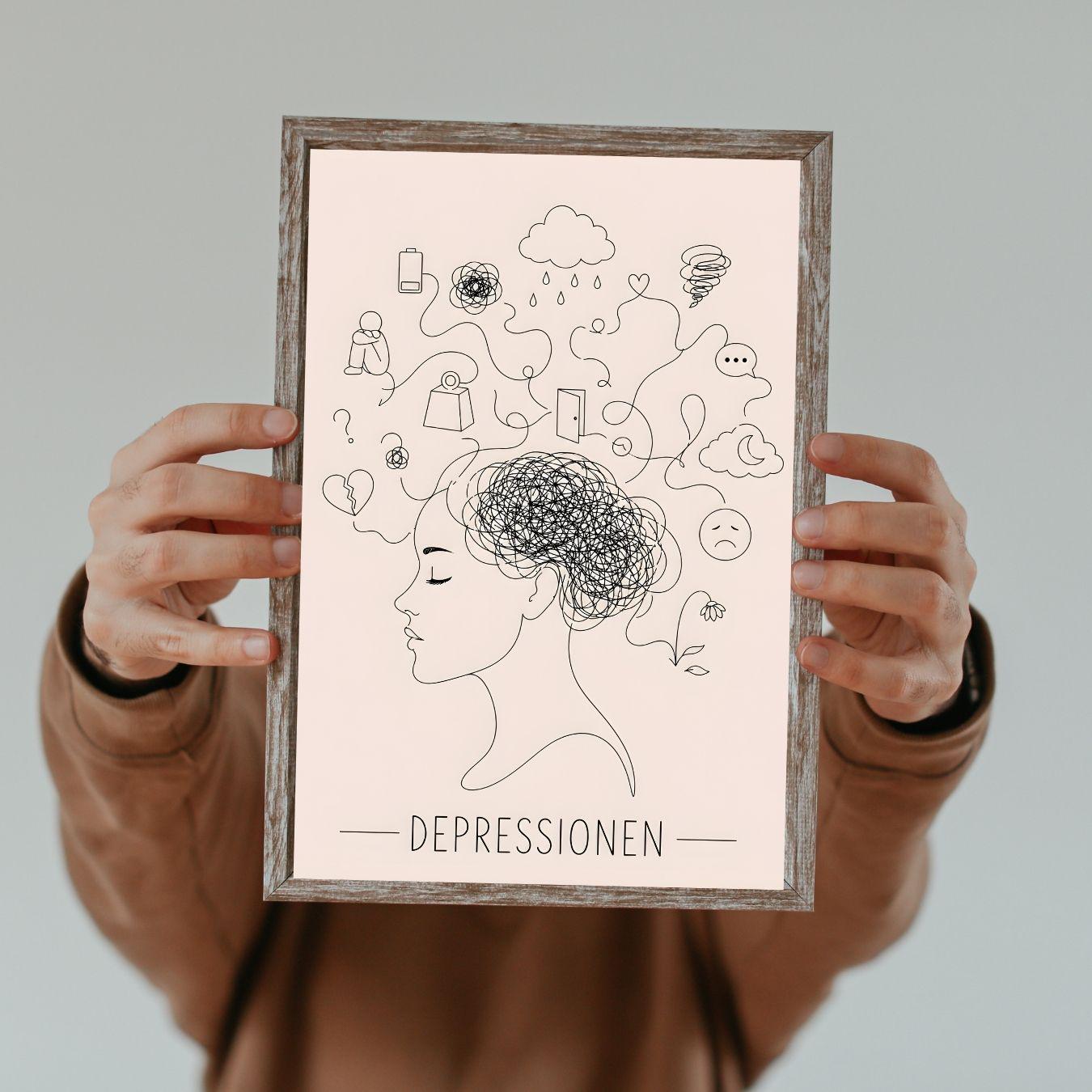 Depressionen Poster Minimalistisch | Symptome Depression Angst Burnout | Mental Health Wandbild | Psychische Gesundheit Illustration