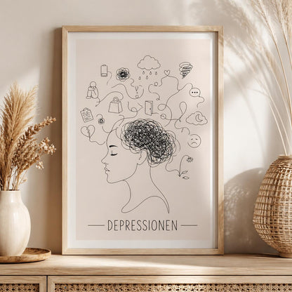 Depressionen Poster Minimalistisch | Symptome Depression Angst Burnout | Mental Health Wandbild | Psychische Gesundheit Illustration