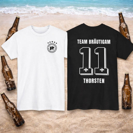 Personalisierbares JGA Shirt Fußball Trikot - Junggesellenabschied Outfit Herren - Bräutigam Team Shirt mit Name & Nummer Party Urlaub