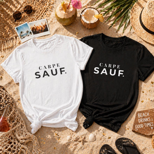 CARPE SAUF JGA Shirt Unisex Bachelorette T-Shirt Junggesellinnenabschied Bride Party Outfit Hen Party Gruppe Geschenk Frauen Männer Saufen