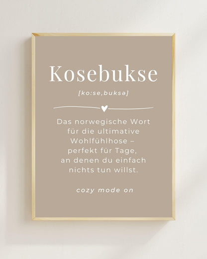 Kosebukse Poster – Norwegisches Wort Wandbild – Minimalistische Skandinavische Wanddeko – Cozy Definition Print Geschenk