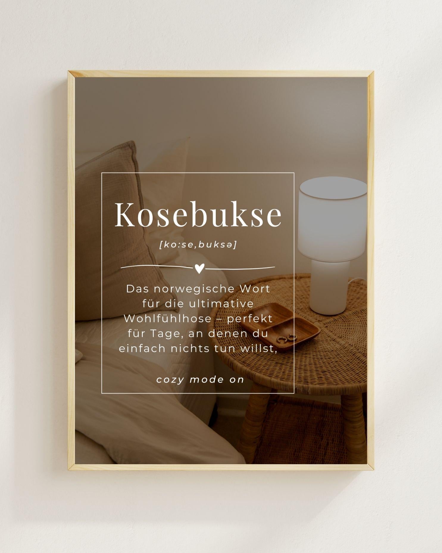 Kosebukse Poster – Norwegisches Wort Wandbild – Minimalistische Skandinavische Wanddeko – Cozy Definition Print Geschenk