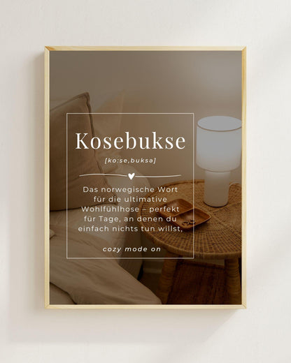Kosebukse Poster – Norwegisches Wort Wandbild – Minimalistische Skandinavische Wanddeko – Cozy Definition Print Geschenk