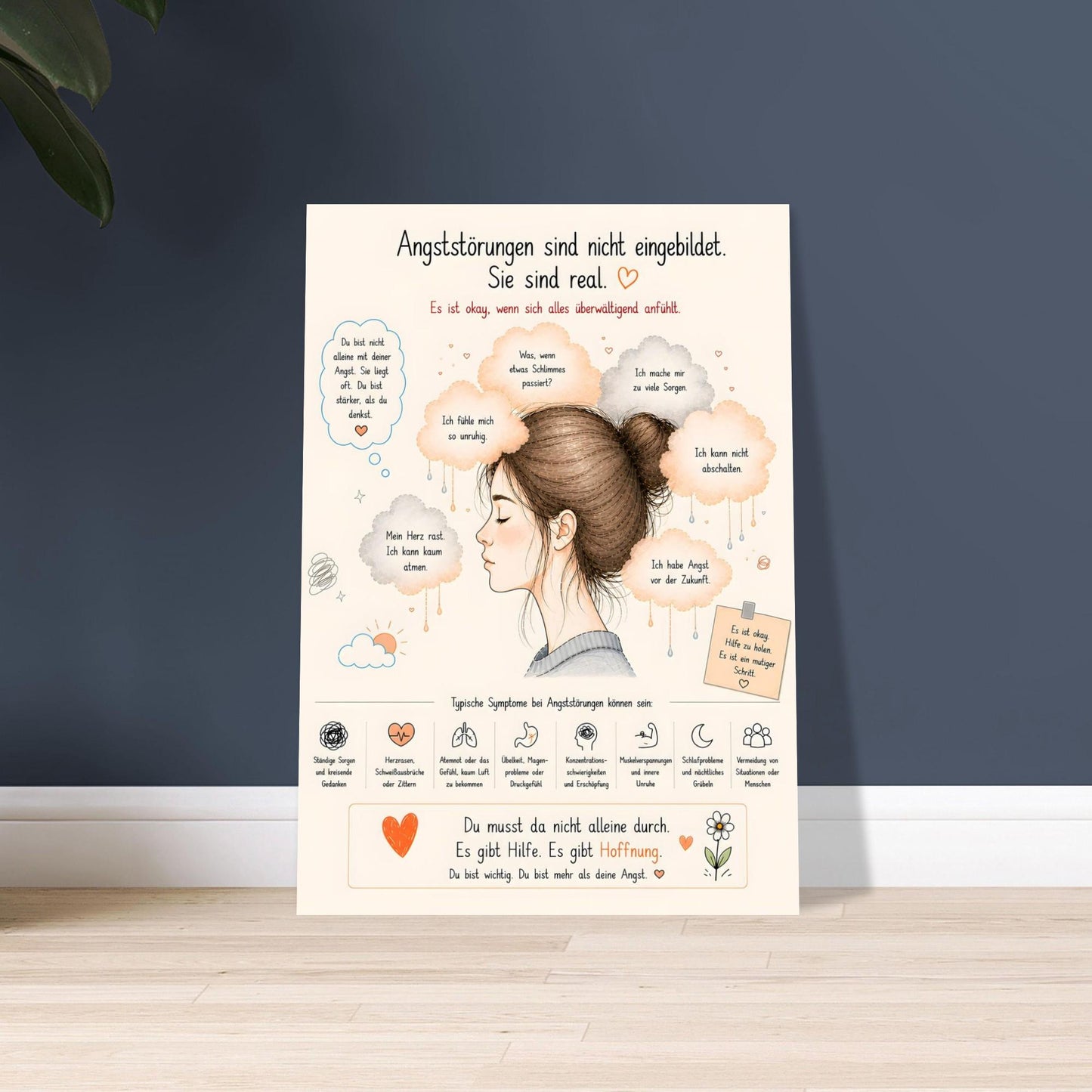 Angststörung Poster Deutsch | Mental Health Print | Symptome Depression Angst Burnout | Motivation Selbstliebe Wandbild Therapie Geschenk