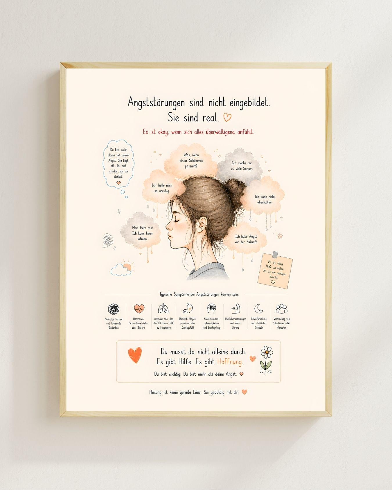 Angststörung Poster Deutsch | Mental Health Print | Symptome Depression Angst Burnout | Motivation Selbstliebe Wandbild Therapie Geschenk