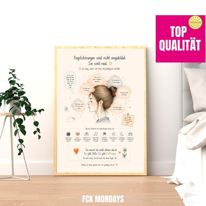 Angststörung Poster Deutsch | Mental Health Print | Symptome Depression Angst Burnout | Motivation Selbstliebe Wandbild Therapie Geschenk