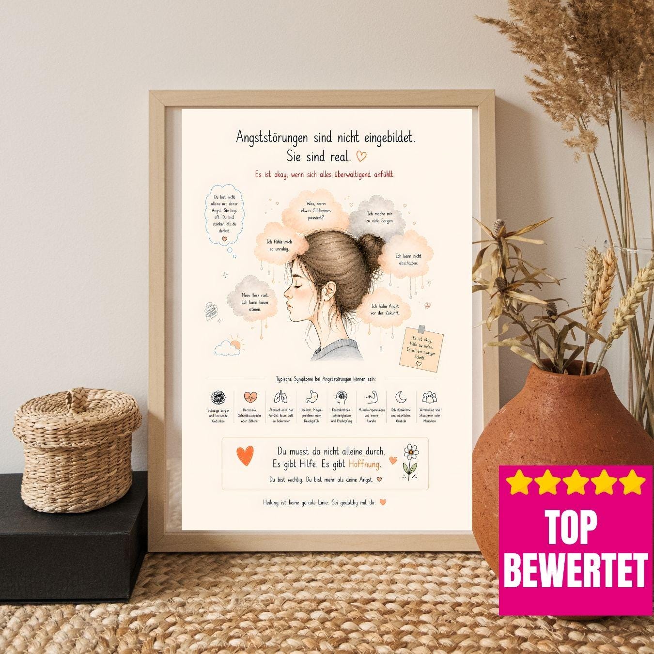 Angststörung Poster Deutsch | Mental Health Print | Symptome Depression Angst Burnout | Motivation Selbstliebe Wandbild Therapie Geschenk
