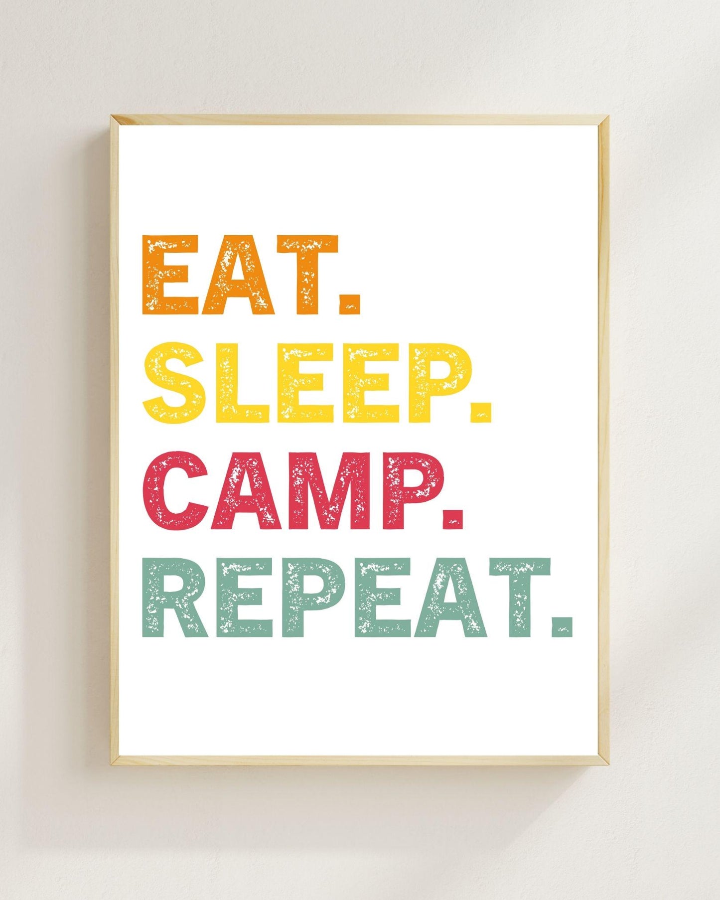 Eat Sleep Camp Repeat Poster | Camping Wandbild Outdoor | Vanlife Deko Minimalistisch | Lustiger Spruch Zelt Camping Geschenk Plakat Reisen