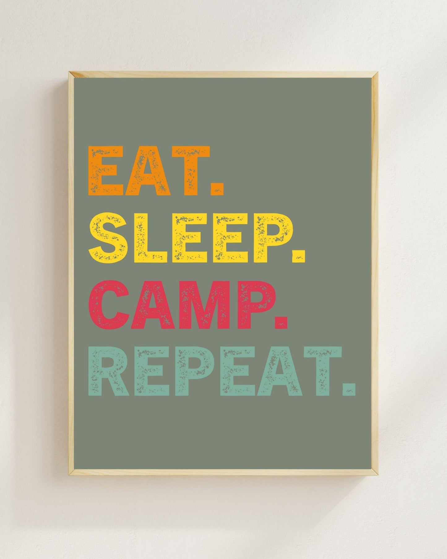 Eat Sleep Camp Repeat Poster | Camping Wandbild Outdoor | Vanlife Deko Minimalistisch | Lustiger Spruch Zelt Camping Geschenk Plakat Reisen