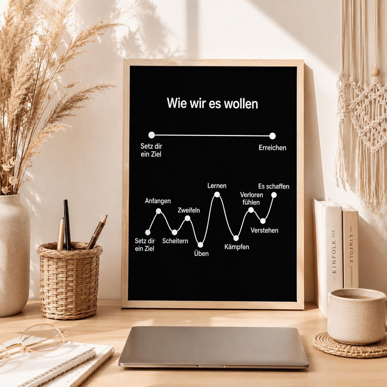 Wie wir es wollen Poster | Motivation Wandbild | Erfolg ist kein gerader Weg | Minimalistische Mental Health Deko Unternehmen Erfolg Ehrgeiz