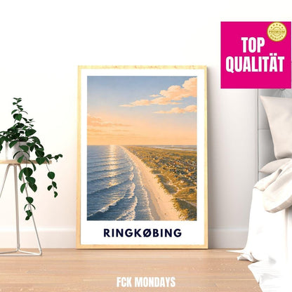 Ringkøbing Poster Dänemark Strand Nordsee Sonnenuntergang Küste Urlaub Vintage Art Print Skandinavien Wandbild Meer Fjord Hafenstadt