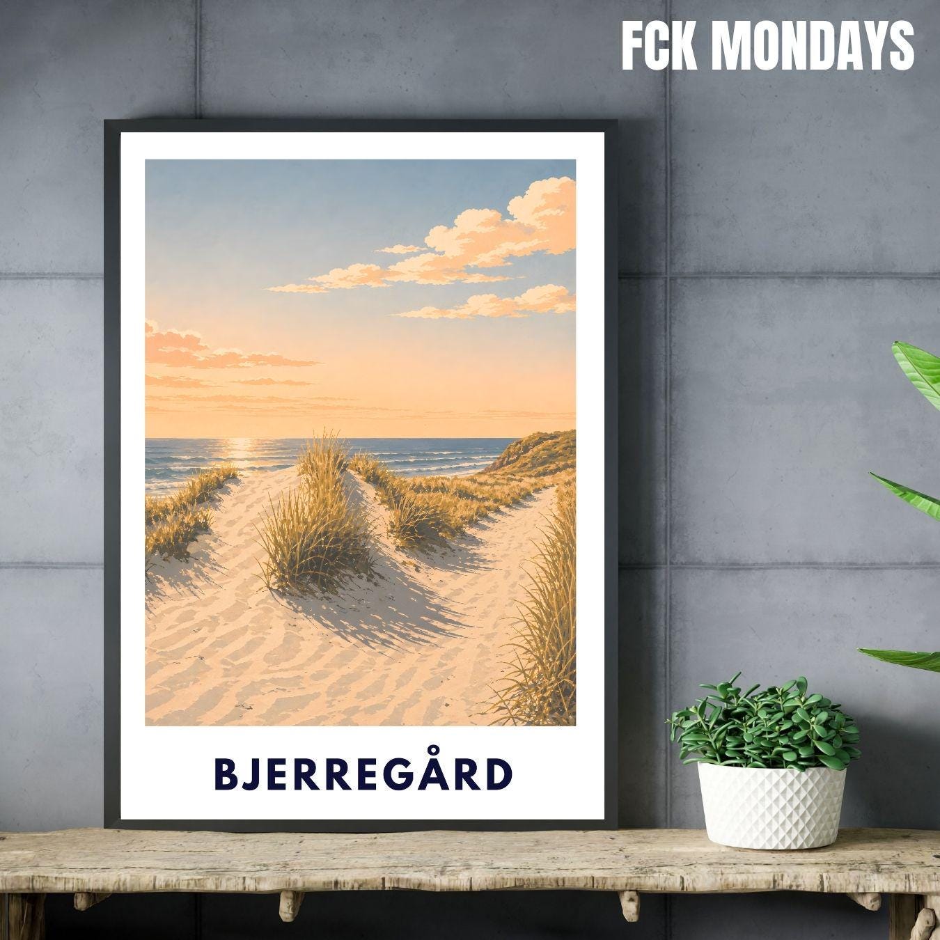 Bjerregård Poster Dänemark Nordsee Strand Dünen Wandbild Skandinavisches Travel Poster Holmsland Klit Ringkøbing Fjord Sonnenuntergang Meer