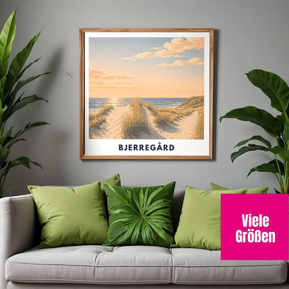 Bjerregård Poster Dänemark Nordsee Strand Dünen Wandbild Skandinavisches Travel Poster Holmsland Klit Ringkøbing Fjord Sonnenuntergang Meer