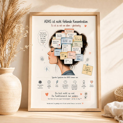 ADHS Poster für mehr Verständnis & Selbstliebe. Perfekt bei Konzentrationsproblemen, Overthinking, Reizüberflutung Mental Health Geschenk